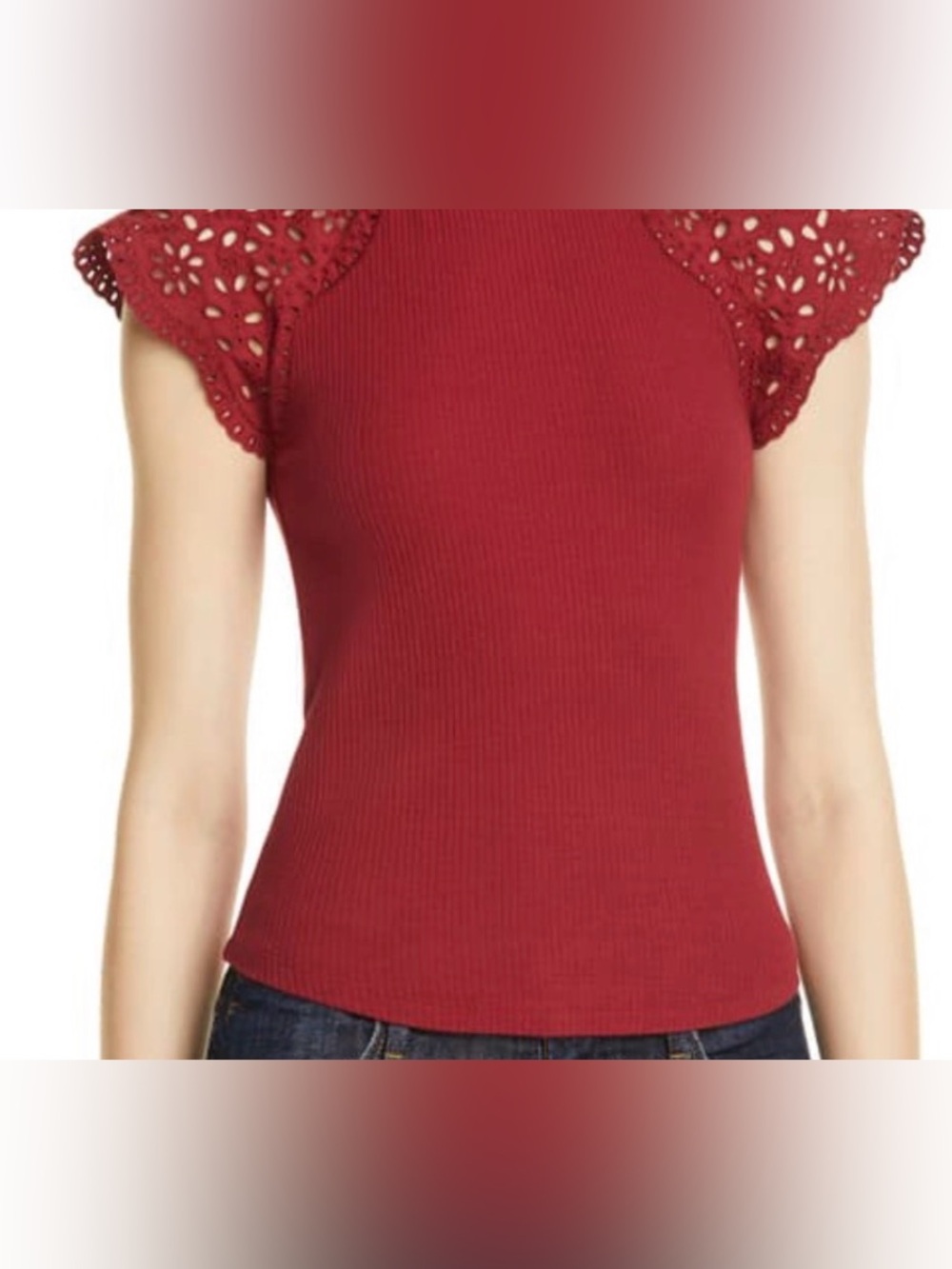 Le Vie Rebecca Taylor Lace Cap Sleeve Red Top in XS